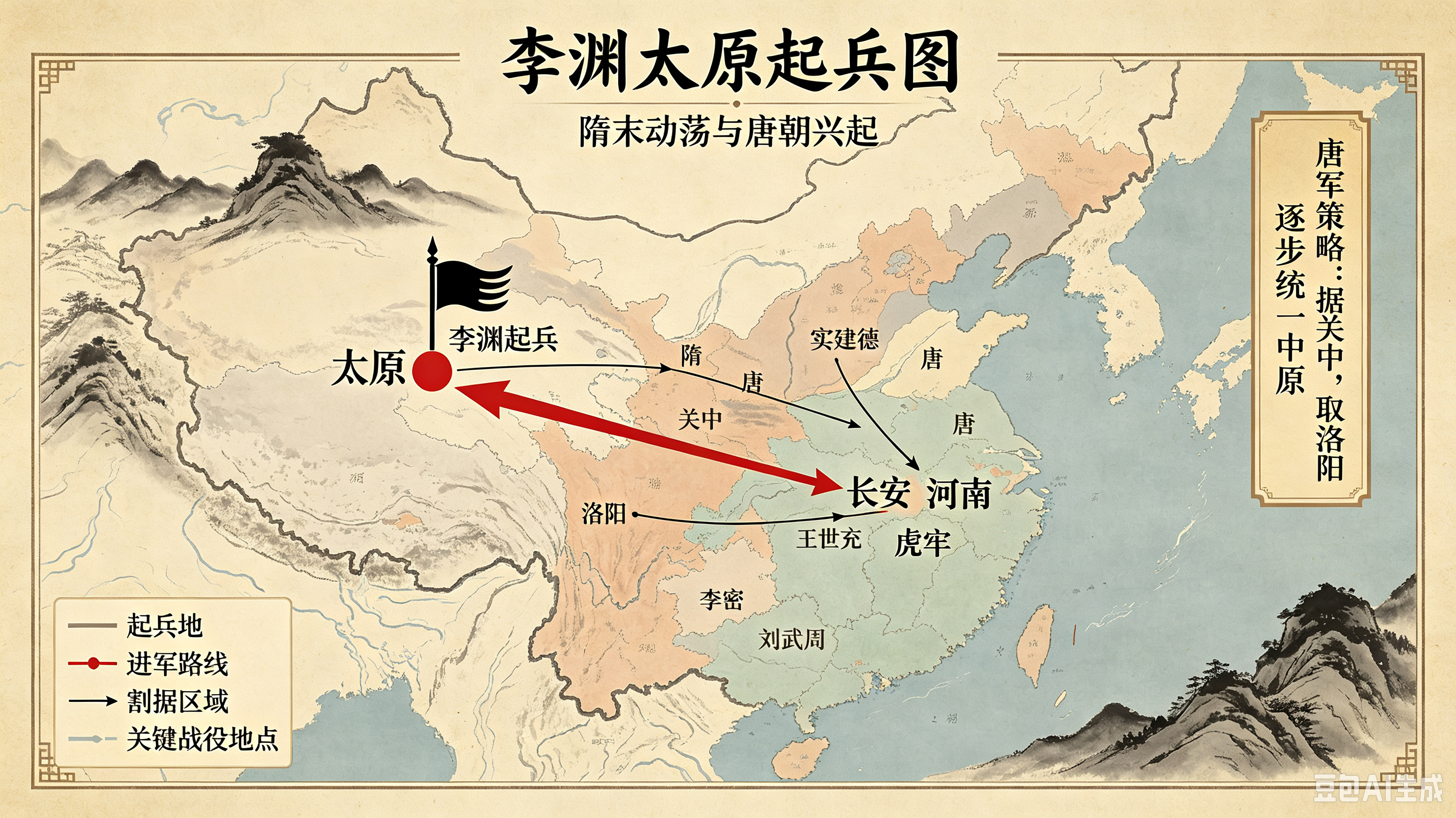 隋末唐初形势图 · 李渊太原起兵图